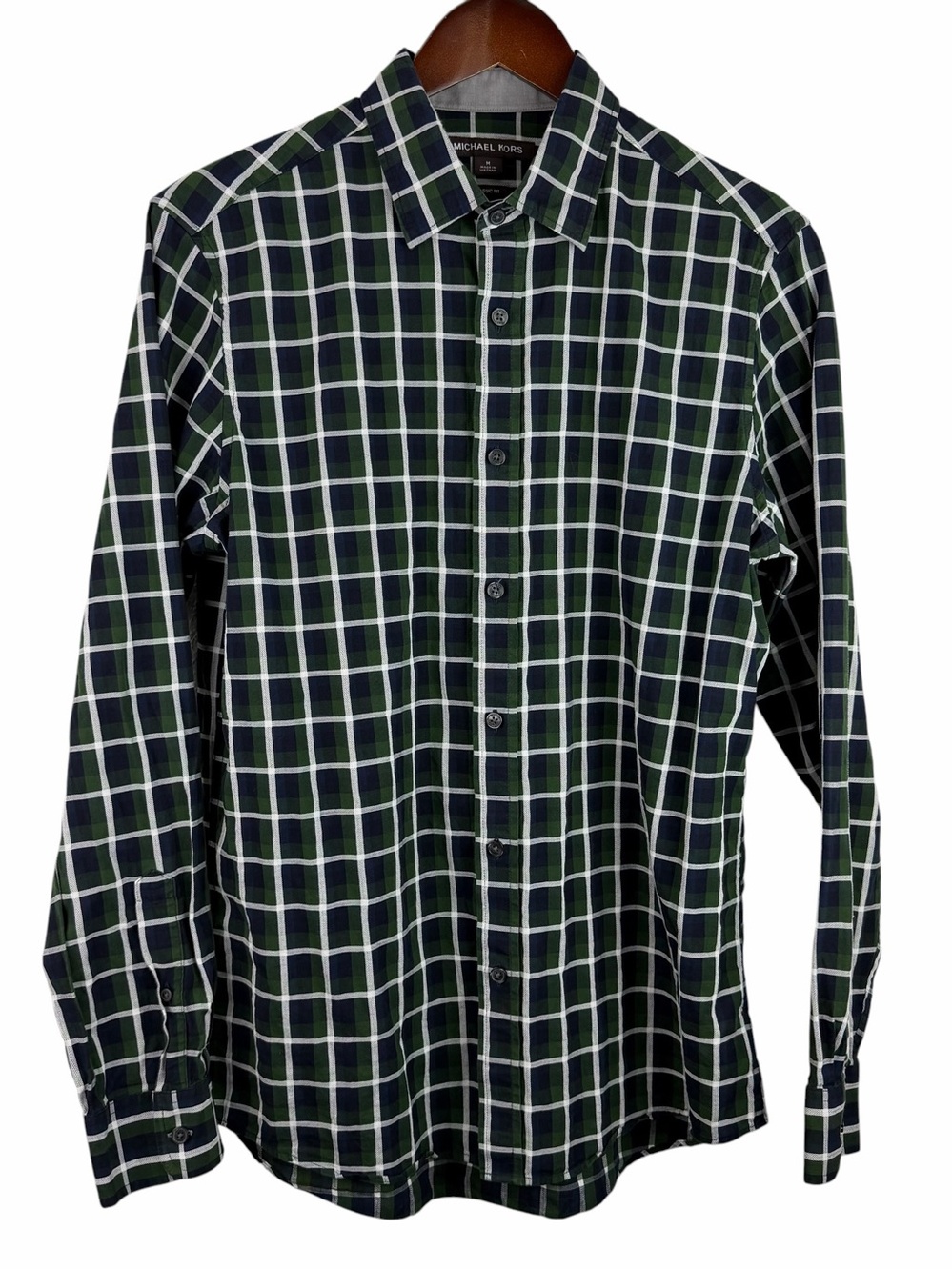 Michael Kors | Navy & Green Plaid Long-Sleeve Button-Down Shirt